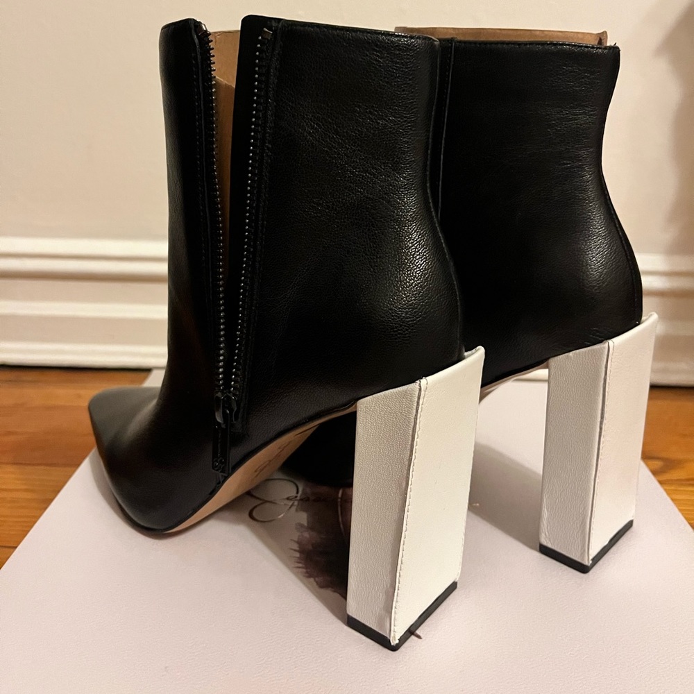 B&W Square Heel Leather Jessica Simpson Ankle Boots